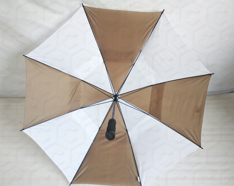 Manual style high quality full fiberglass brown and white double layer golf umbrella