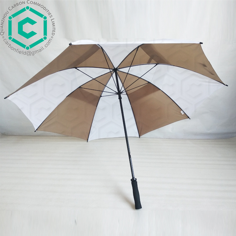 Manual style high quality full fiberglass brown and white double layer golf umbrella