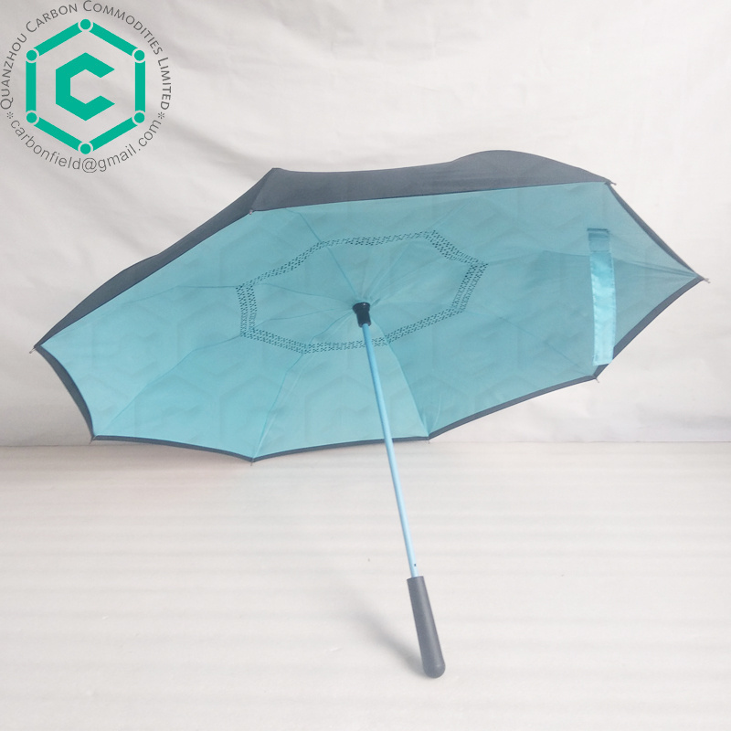 Customized frame and button light blue reverse umbrella for Italy