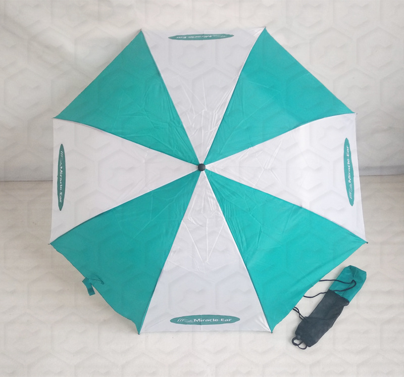 Sky blue and white alternate with client logo printing good quality 27inch big 2 foldable golf umbrella