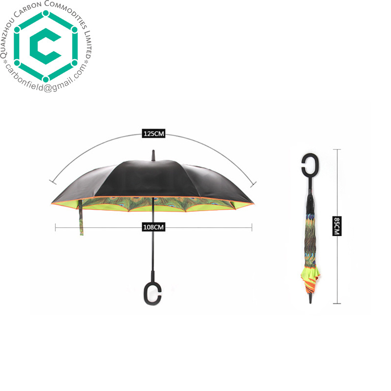 Quanzhou 190T double layer pongee fabric upside-down umbrella reverse umbrella cell phone umbrella