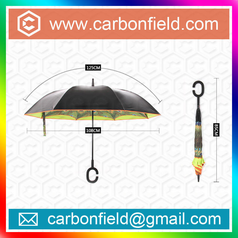 Quanzhou 190T double layer pongee fabric upside-down umbrella reverse umbrella cell phone umbrella