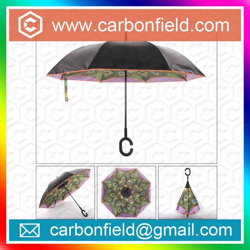 Quanzhou 190T double layer pongee fabric upside-down umbrella reverse umbrella cell phone umbrella