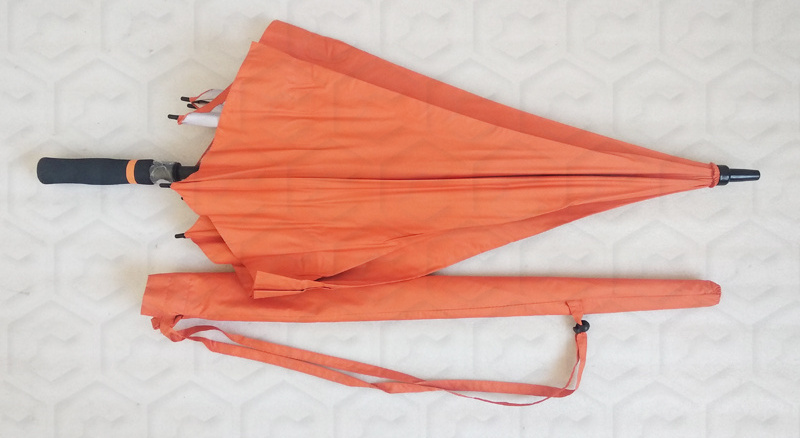 High quality orange color 210t pongee with silver coated golf umbrella with straps