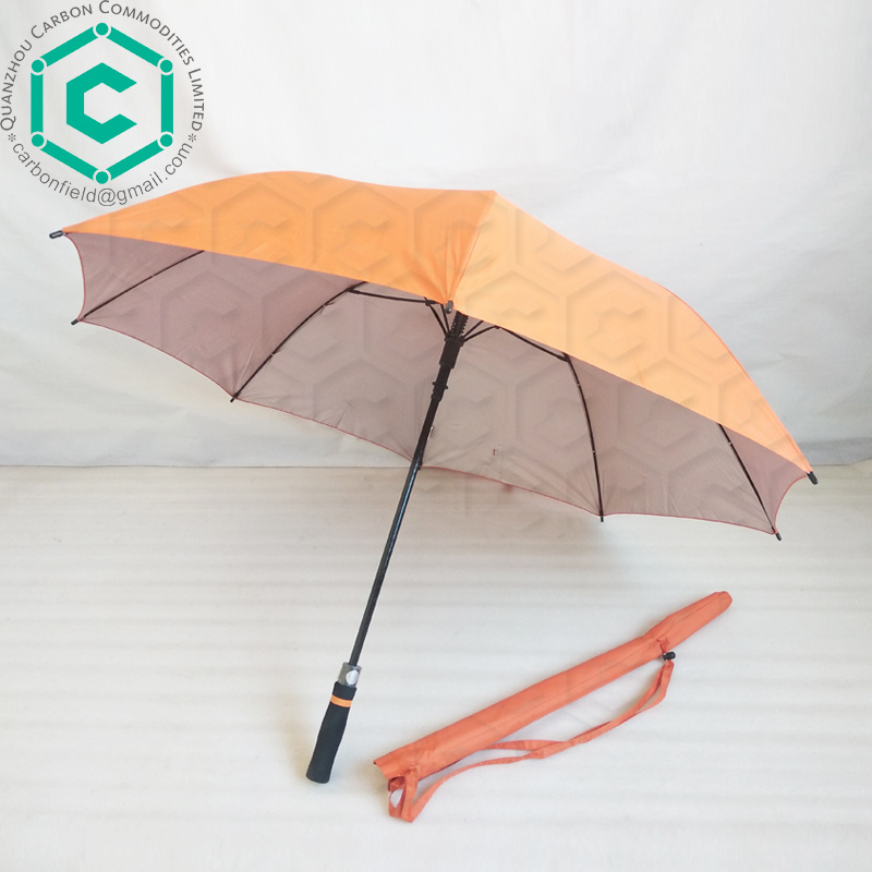 High quality orange color 210t pongee with silver coated golf umbrella with straps