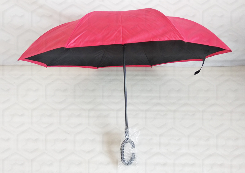 Outside red and inside black double layer 210t pongee fabric upside down umbrella