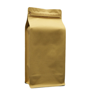 Big Size Biodegradable Resealable Kraft Flat Bottom Custom Printed Coffee Bean Bag with Gusset One Way Valve