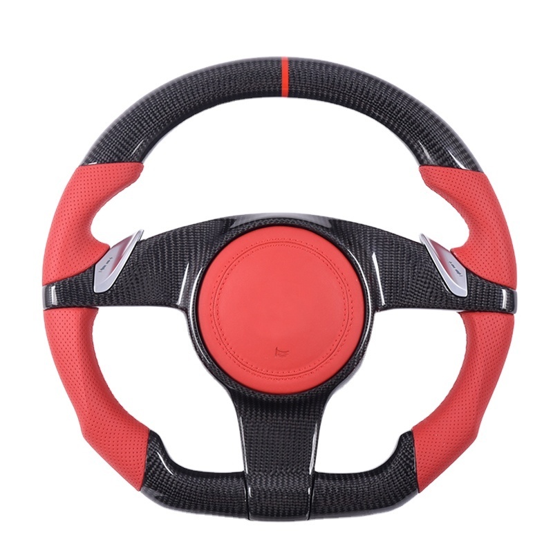 Custom Leather Carbon Fiber Steering Wheel  with LED for Porsche