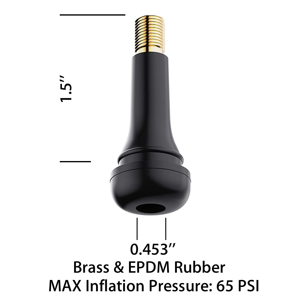 TR414 Tire Valve Stem Rubber Snap-in Short Black Stem for Tubeless 0.453 Inch 11.5mm Rim Holes on Standard Vehicle Tires