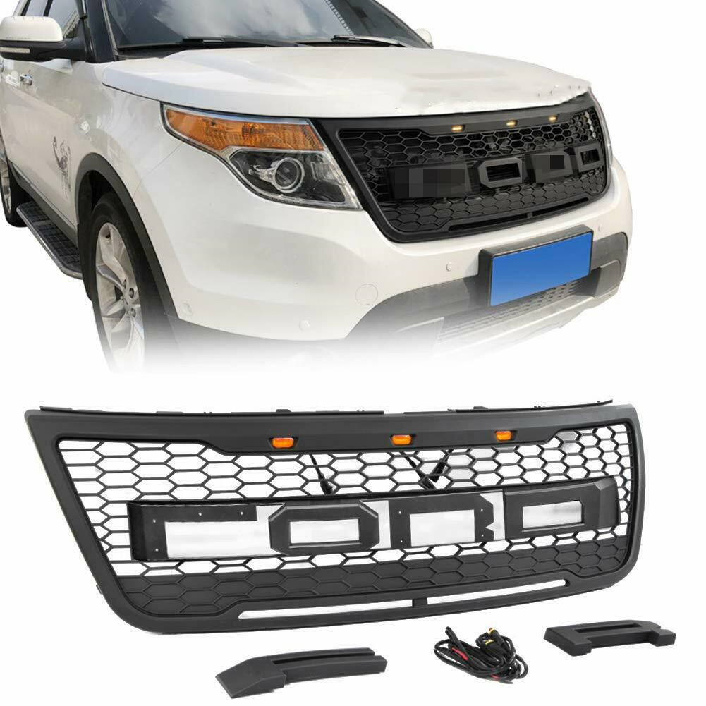 Front Bumper Grilles for 2012-2015 Ford Explorer Converted into F150 Style Black Grey Racing Grille