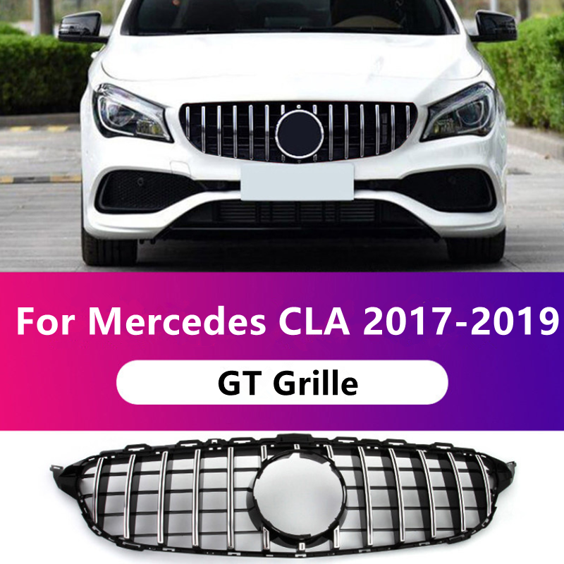 Chrome Car Hood Grill GT Style Front Bumper Grille For Mercedes Benz CLA W117 2017 2018 2019