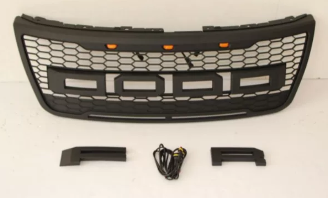 Front Bumper Grilles for 2012-2015 Ford Explorer Converted into F150 Style Black Grey Racing Grille