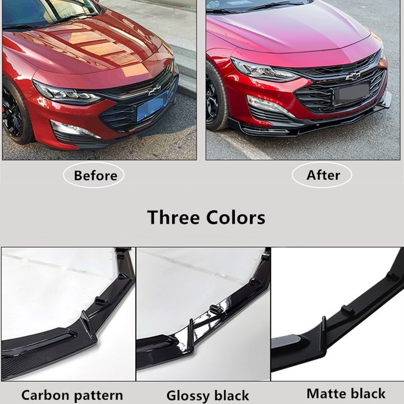 3PCS Style Front Bumper Lip For Chevrolet Malibu 2016-2020 ABS Material Front Lip Splitter Spoiler Car Modified Auto Parts