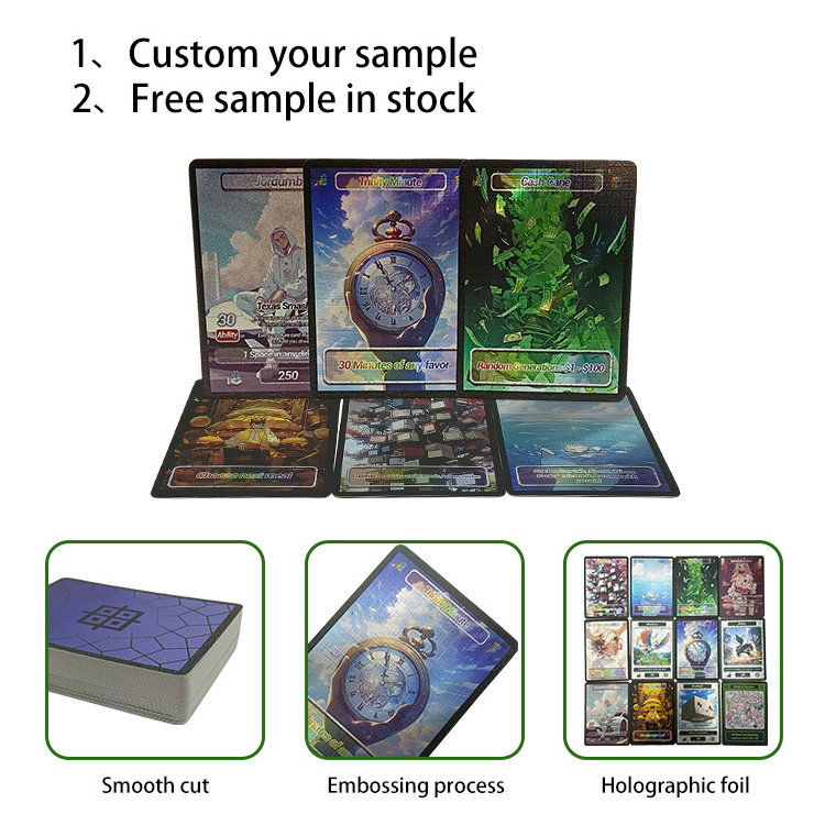 Holographic Trading Cards Supplier Printing Rainbow-like Back Rare Shiny Custom Trading Cards Games