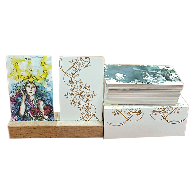 Customized Miniature Gold Foil Tarot Playing Cards Gold Pattern Card Back with Ribbon & Magnetic Box Printed Logo Paper Material