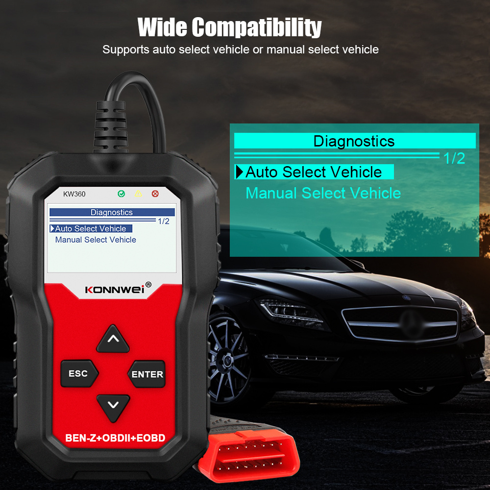 KONNWEI KW360 OBD2 Car Scanner OBD II Auto Diagnostic Tool Tester Full Systems Diagnostic ABS Airbag Oil Reset for Mercedes-Benz