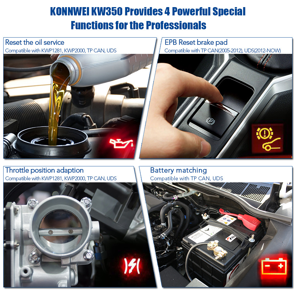 KONNWEI KW350 For VAG Code Reader OBD OBD2 Car Diagnostic For VW/AUDI Automotive ABS DPF Reset Adapter Scanner Auto Tools