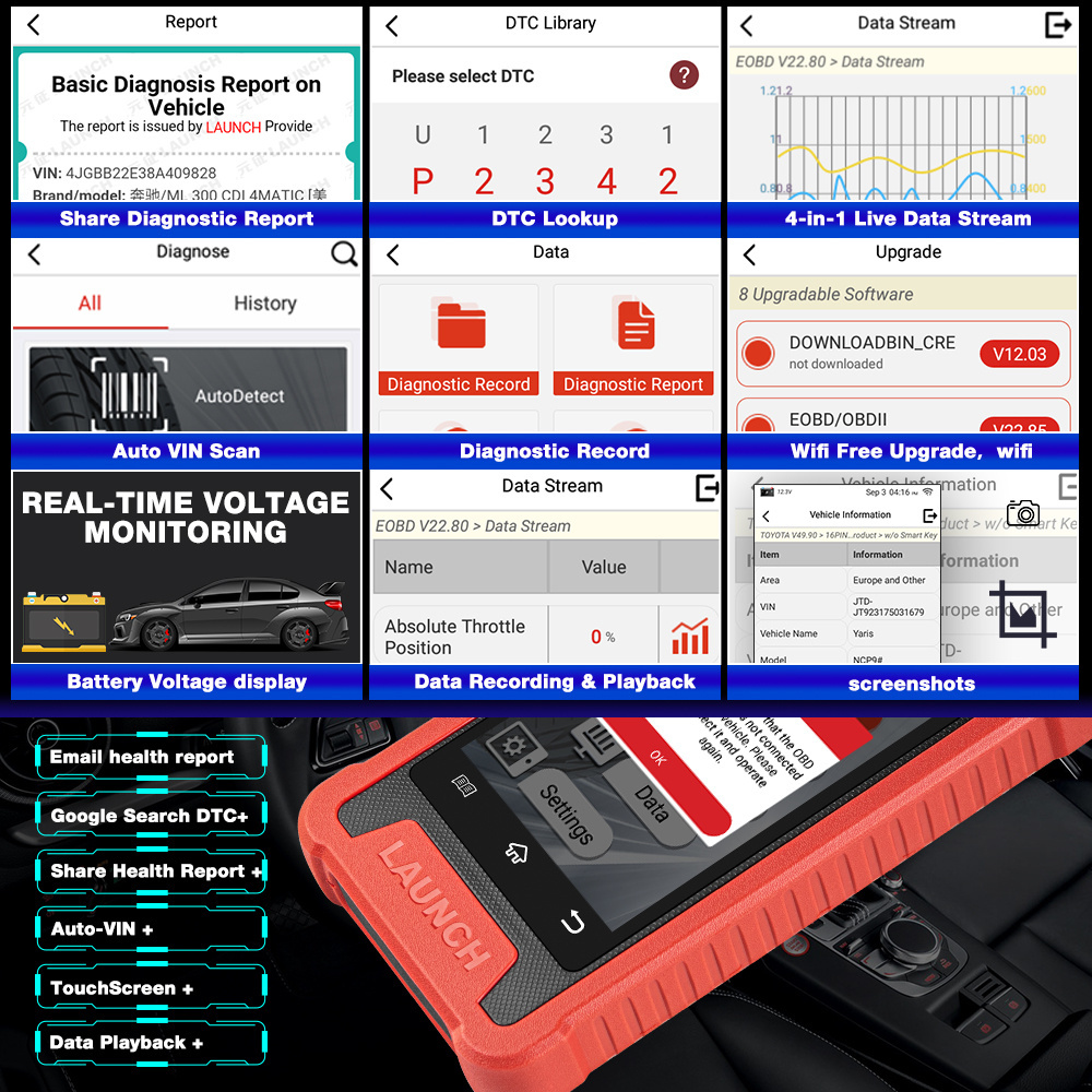 LAUNCH CRE200 OBD2 Automotive Scanner Code Reader Brake Bleeding ABS Airbag SRS Reset Crash Data OBD 2 Car Diagnostic Tool