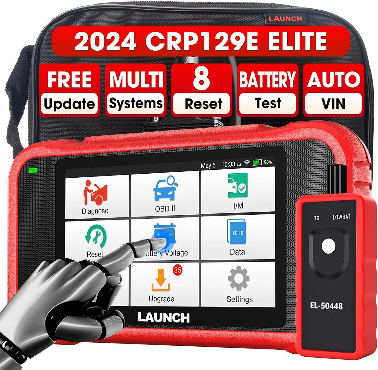 Launch CRP129E Elite Vehicle Diagnostic Tool Car OBD2 Scanner with 8 Special Service Auto Engine Analyzer Lifetime Free