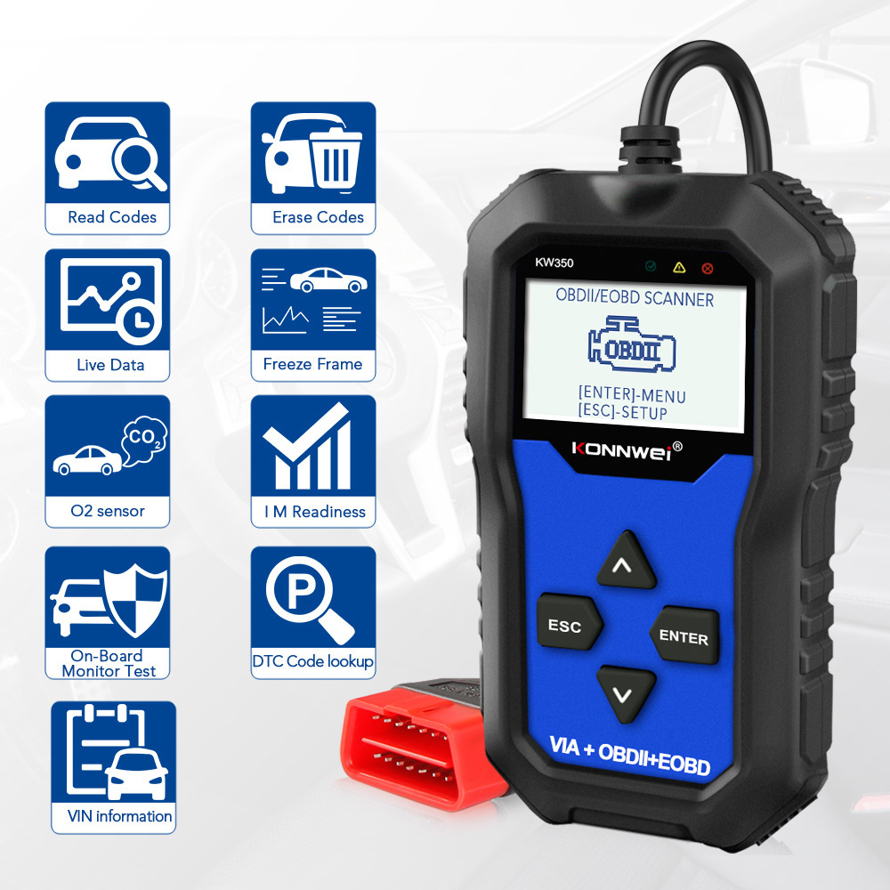 KONNWEI KW350 OBD2 Pemindai Kode Mobil VAG dengan ABS Reset Layanan Minyak Alat Diagnostic EPB Gratis Pengiri