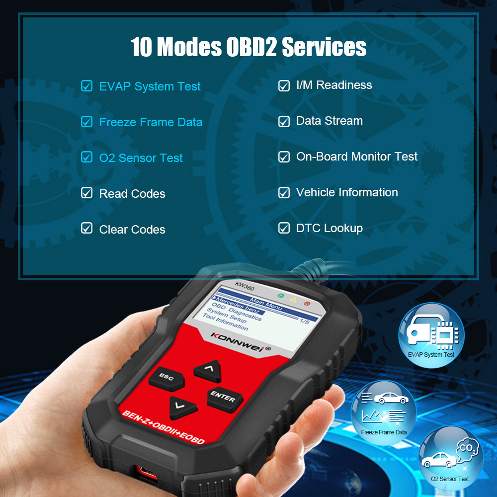 KONNWEI KW360 OBD2 Car Scanner OBD II Auto Diagnostic Tool Tester Full Systems Diagnostic ABS Airbag Oil Reset for Mercedes-Benz