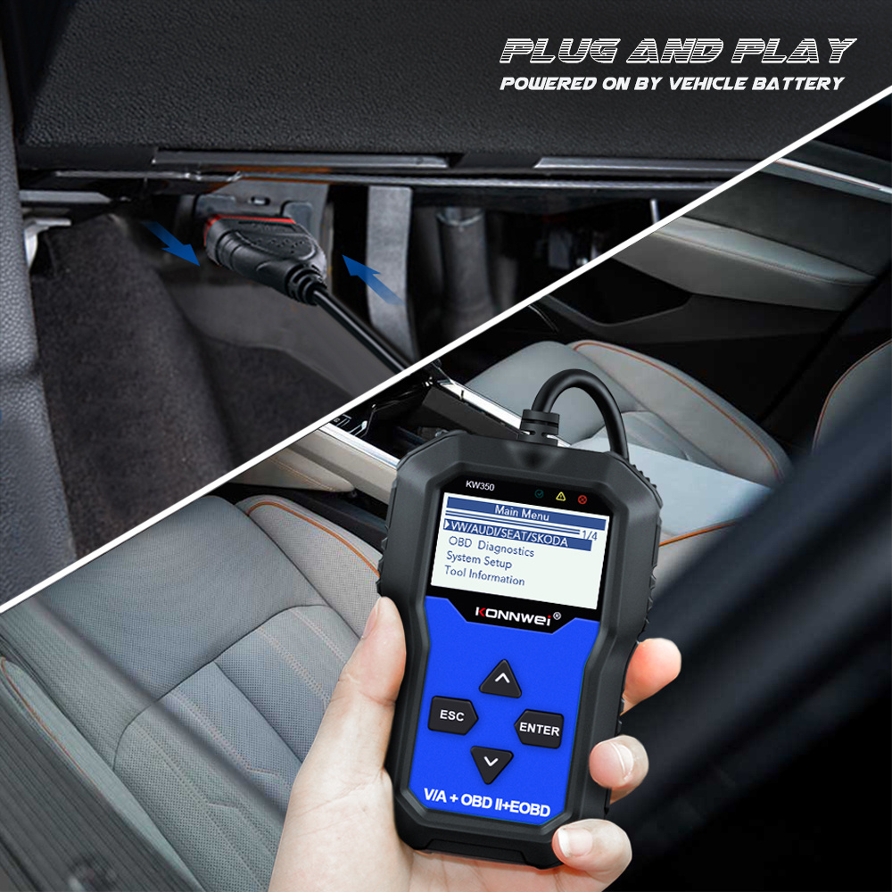 KONNWEI KW350 OBD2 Pemindai Kode Mobil VAG dengan ABS Reset Layanan Minyak Alat Diagnostic EPB Gratis Pengiri