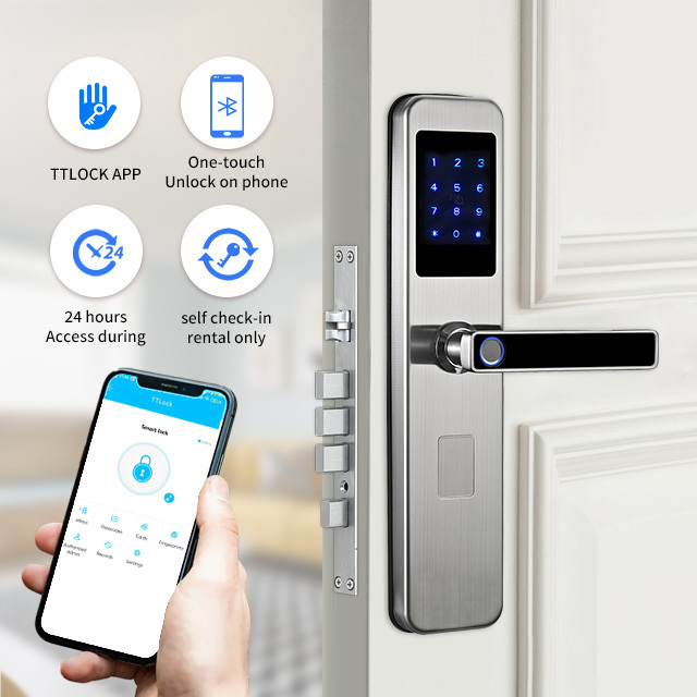 High Security Ttlock App New Design Safety Stainlesssteel Biometric Fingerprint Door Handle Keyless Smart Lock