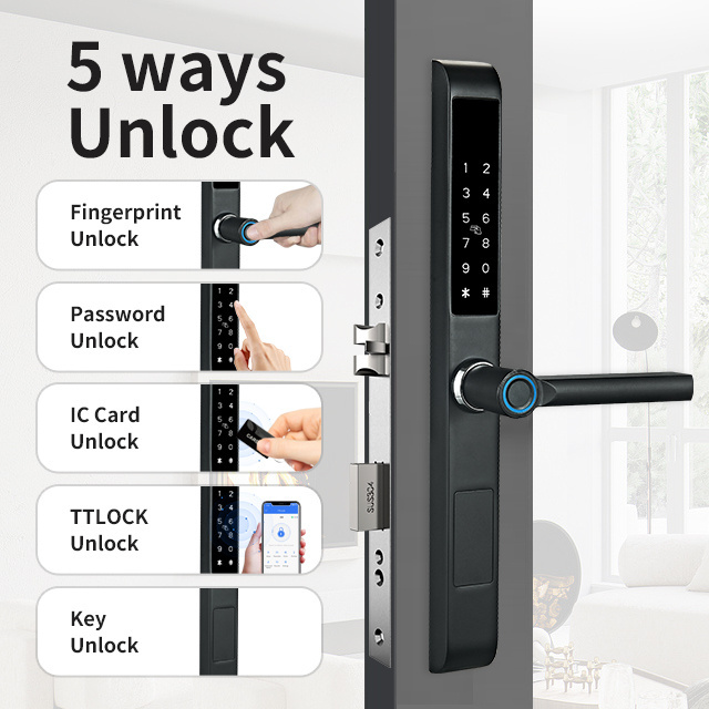 Hot Selling Waterproof Digital Biometric Handle Fingerprint Glass Door TTlock  APP Aluminum Sliding Smart door lock