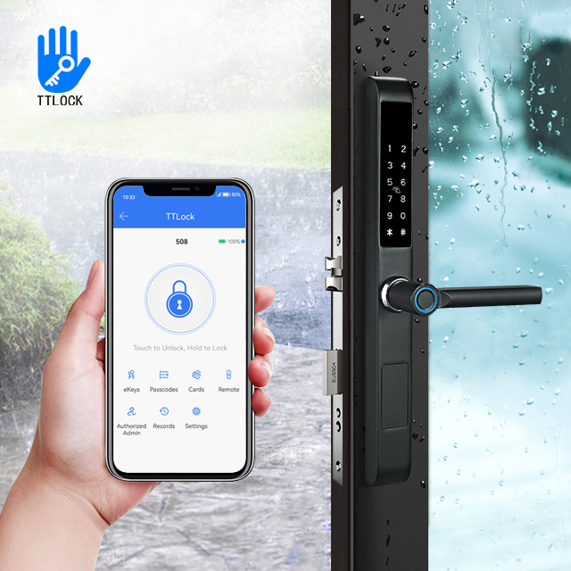 Hot Selling Waterproof Digital Biometric Handle Fingerprint Glass Door TTlock  APP Aluminum Sliding Smart door lock