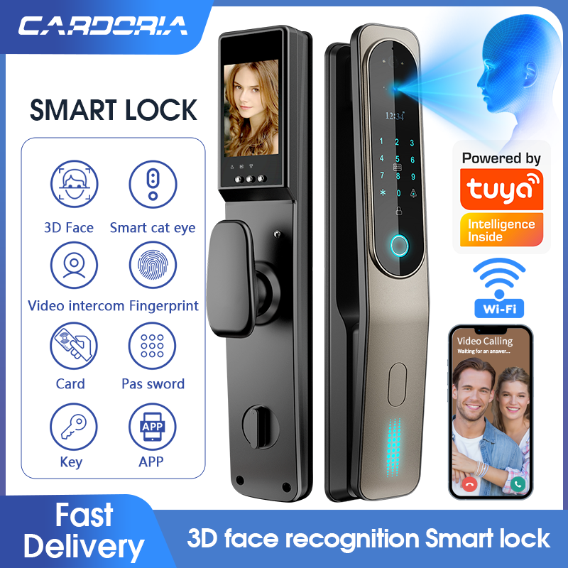 New Automatic Video Camera Tuya Wifi Smart Locks With Video Door Phone Compatible Intelligent 3D Face Recognition Lock