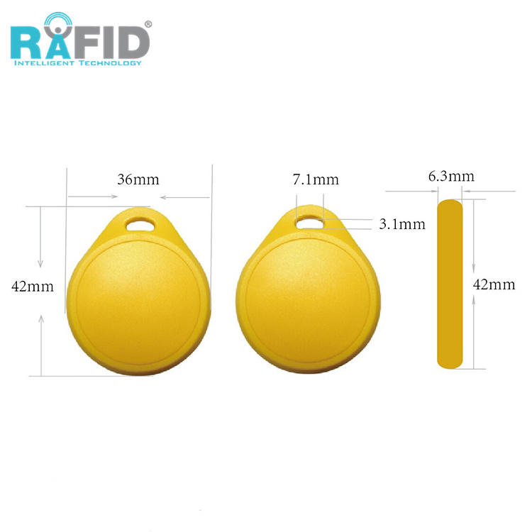 RAFID Free Sample 1356mhz NFC chip ABS Custom Colorful RFID 125khz TK4100 NFC F08 access control keyfob chian tag