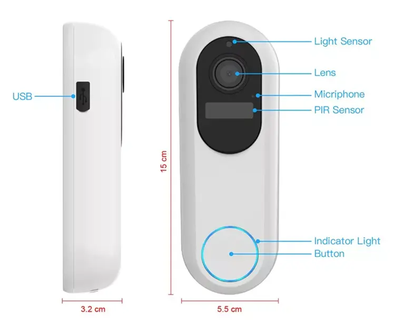 Smart Wireless Video 5G Doorbell Wired Wide Angle Network Door Bell Camera Hd 1080P IP66 Waterproof Support Video Doorbell