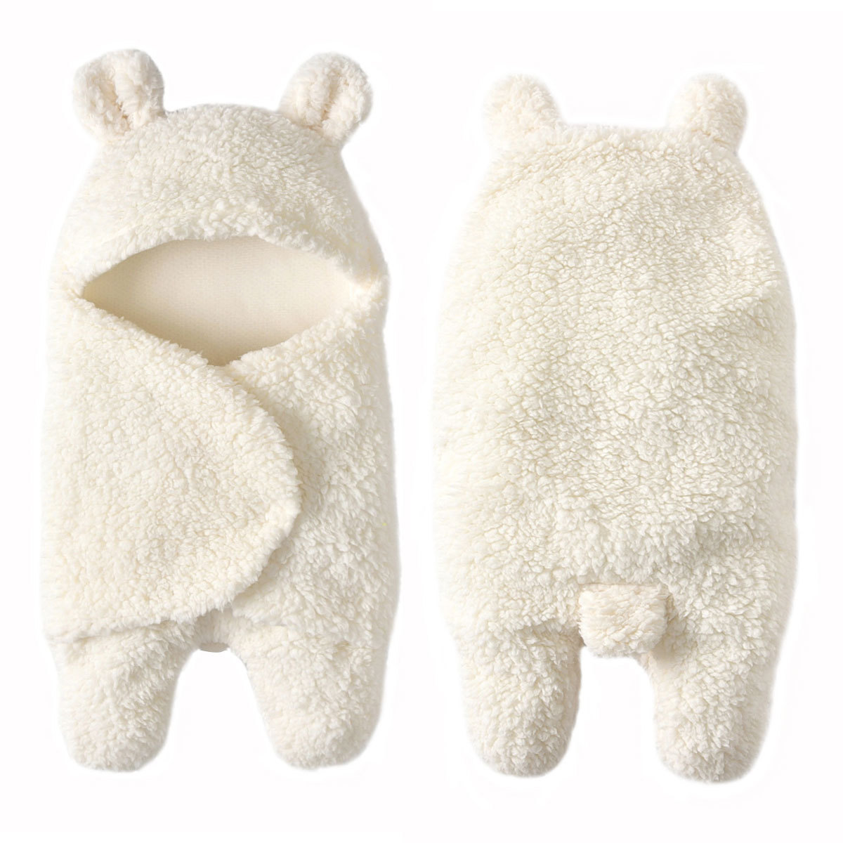 Cute Bear Organic Cotton Newborn Swaddle Warm Sherpa Neutral  Breathable And soft Baby Blanket Baby Sleeping Wrap Swaddle