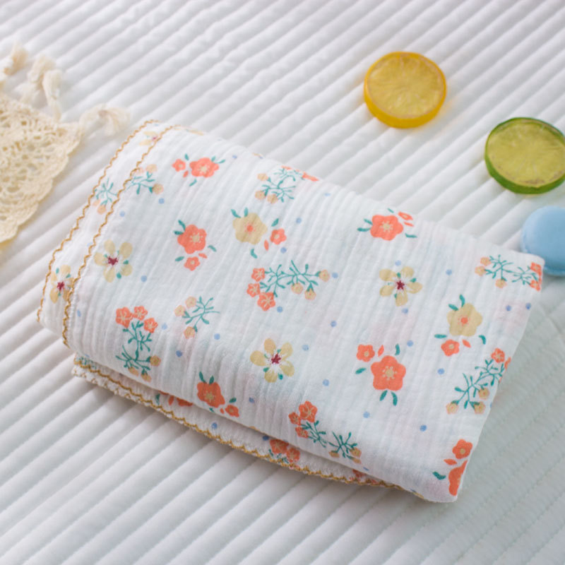 110*135Cm 2 Layers Nursing Cover Burp Cloth Cotton Muslin Swaddle Floral Muslin Wrap Blankets Quilt Cover