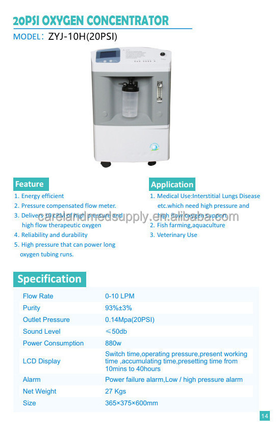 Portable Hospital 10 liter lpm 10L  PSA high pressure medical Oxygen Concentrator for hyperbaric oxygen therapy