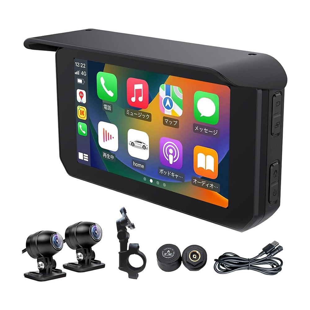 Motorcycle 5 inch Screen Motorcycle Outdoor GPS Navigation Carplay Android Auto Stereo Waterproof BT V5.0 Carplay