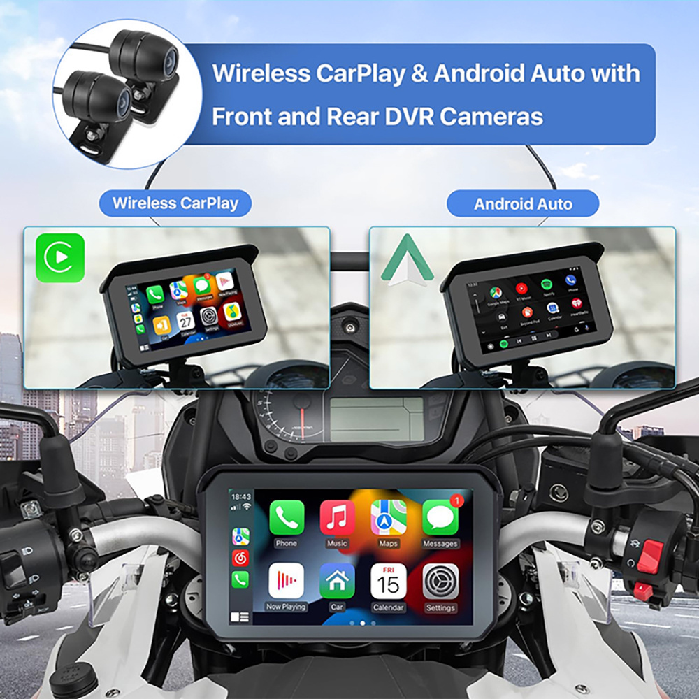 Motorcycle 5 inch Screen Motorcycle Outdoor GPS Navigation Carplay Android Auto Stereo Waterproof BT V5.0 Carplay