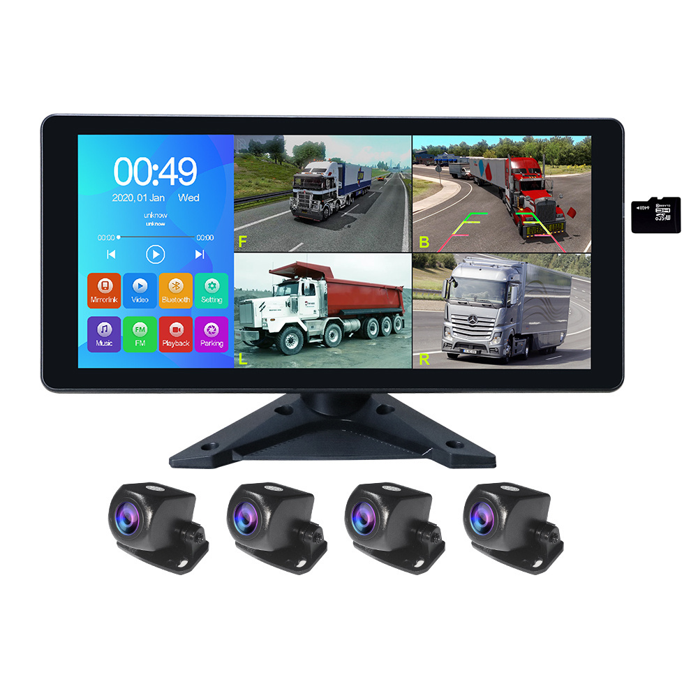 Sunway 10.36 Inch 4ch Split Screen Carplay DVR Recorder Monitor With AHD Front Rear Backup 1080P Camera For Truck/Bus/Traile