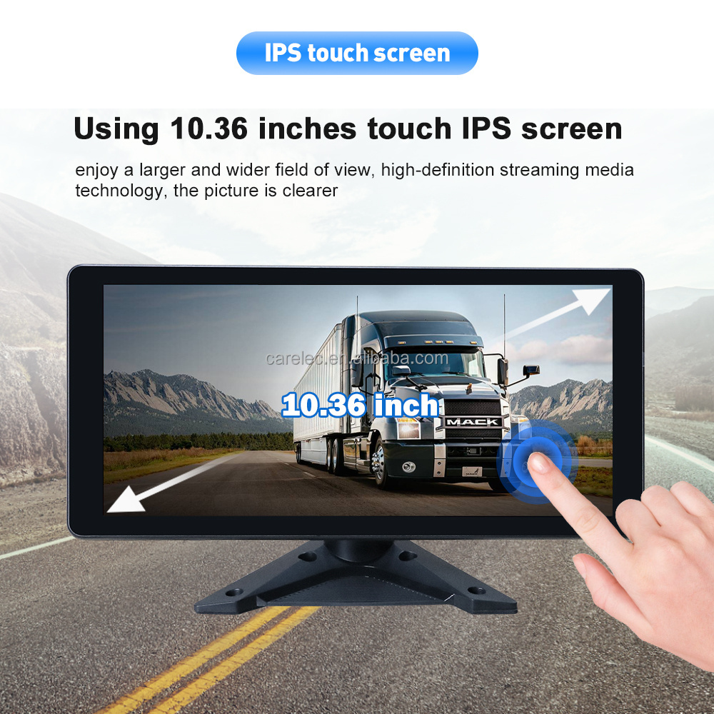 Sunway 10.36 Inch 4ch Split Screen Carplay DVR Recorder Monitor With AHD Front Rear Backup 1080P Camera For Truck/Bus/Traile