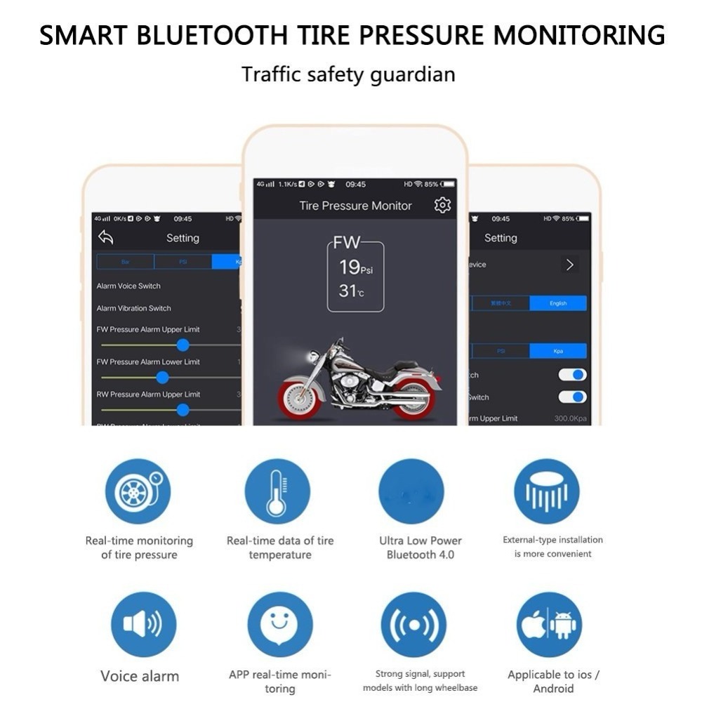 Motorcycle BT Tire Pressure Monitoring System TPMS Mobile Phone APP Detection BT TPMS for Motorcycles