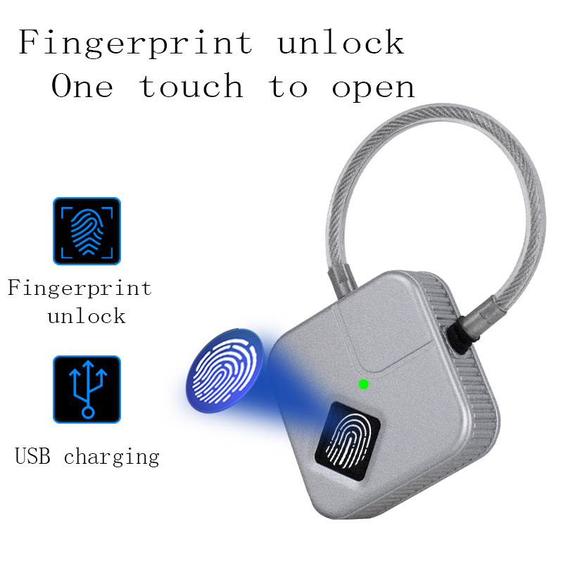 electronic lock Waterproof Smart Fingerprint Padlock for luggage bag with cable Anti-Theft Lock