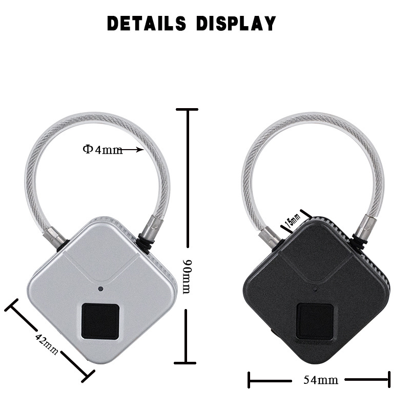 electronic lock Waterproof Smart Fingerprint Padlock for luggage bag with cable Anti-Theft Lock