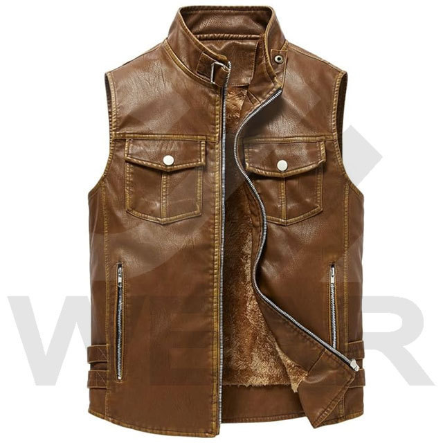 Customized Sized Pu Leather Vests with Multiple Pockets Outdoor Casual Sleeveless For Men And Women