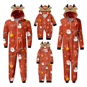 Reasonable Price Happy Family Christmas Decorations 2023 One Piece Adult Holiday Jumpsuit with  Hooded Loungewear