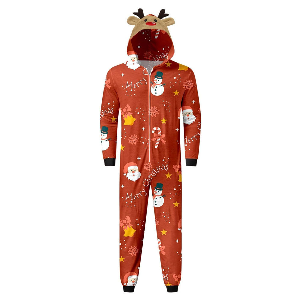 Reasonable Price Happy Family Christmas Decorations 2023 One Piece Adult Holiday Jumpsuit with  Hooded Loungewear