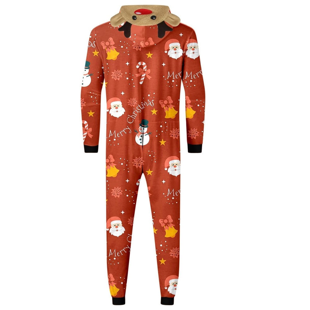 Reasonable Price Happy Family Christmas Decorations 2023 One Piece Adult Holiday Jumpsuit with  Hooded Loungewear