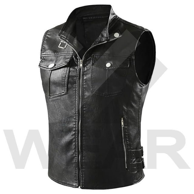 Customized Sized Pu Leather Vests with Multiple Pockets Outdoor Casual Sleeveless For Men And Women