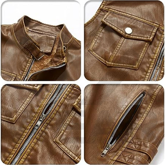 Customized Sized Pu Leather Vests with Multiple Pockets Outdoor Casual Sleeveless For Men And Women