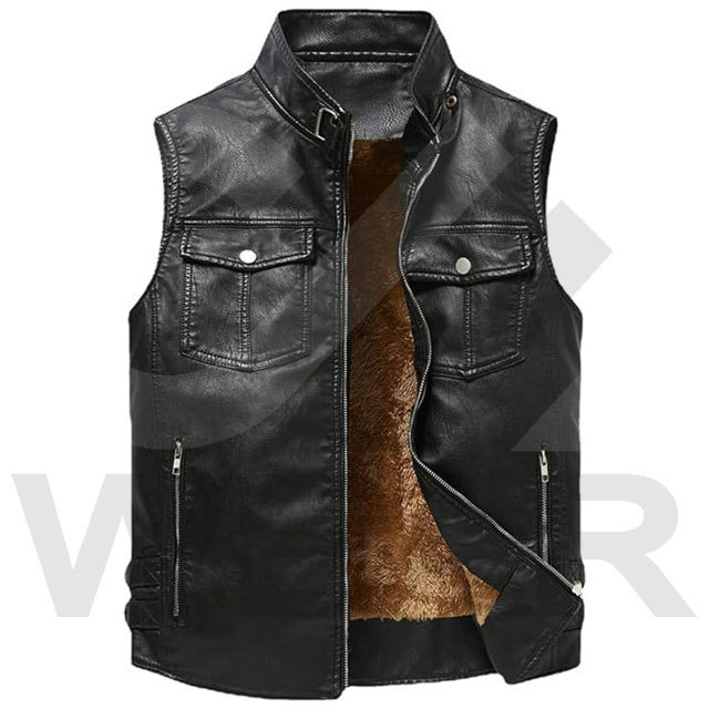 Customized Sized Pu Leather Vests with Multiple Pockets Outdoor Casual Sleeveless For Men And Women