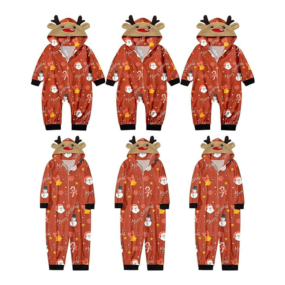 Reasonable Price Happy Family Christmas Decorations 2023 One Piece Adult Holiday Jumpsuit with  Hooded Loungewear